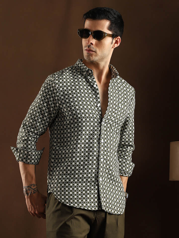 Motif-Block Regular Shirt
