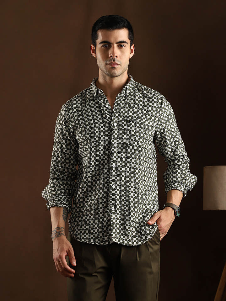 Motif-Block Regular Shirt