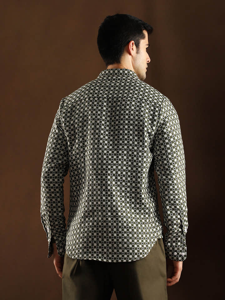 Motif-Block Regular Shirt