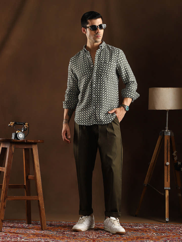 Motif-Block Regular Shirt