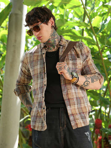 Faded-Plaid Regular Shirt