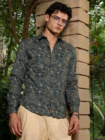 Sacramento Green Roses-Lined Embroidered Shirt