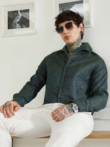 Textured Cotton Blend Slim Fit Shirt