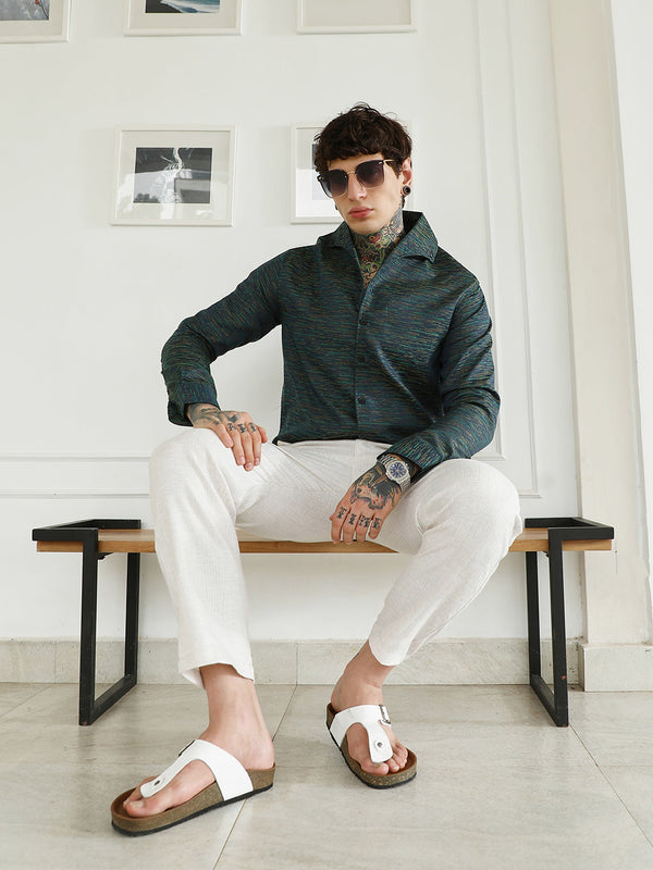 Textured Cotton Blend Slim Fit Shirt