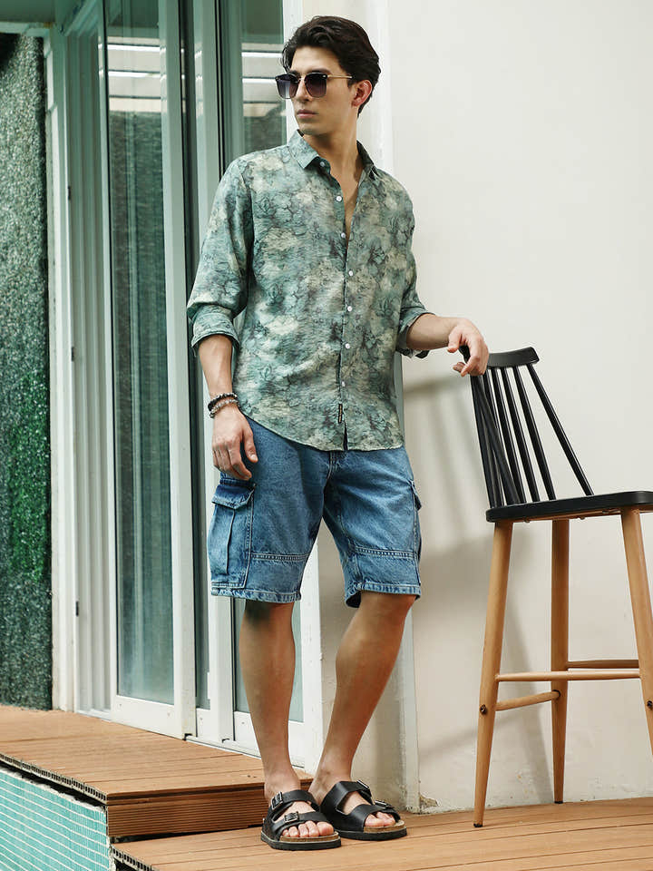 Green Floral Print Full Sleeve Shirt