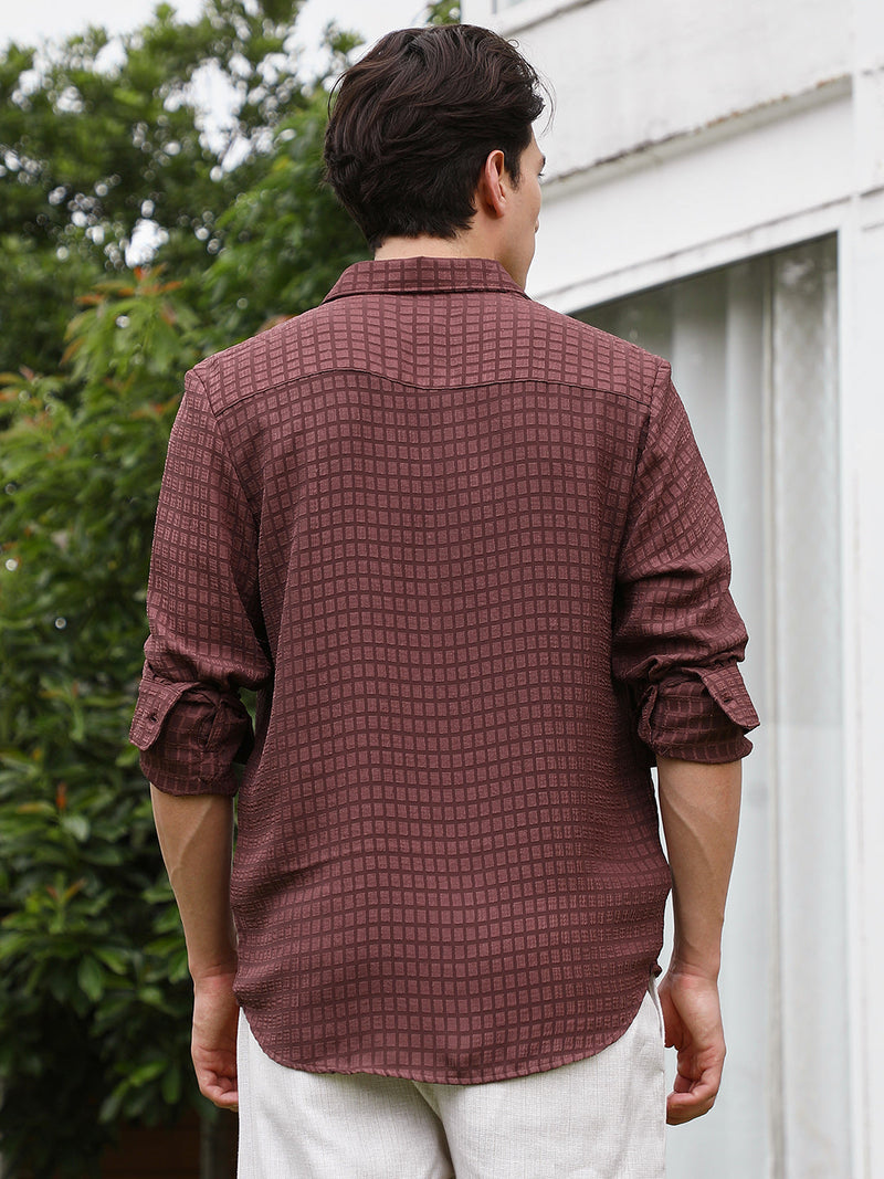 Burgundy Checkered Tailored Fit Full Sleeve Shirt