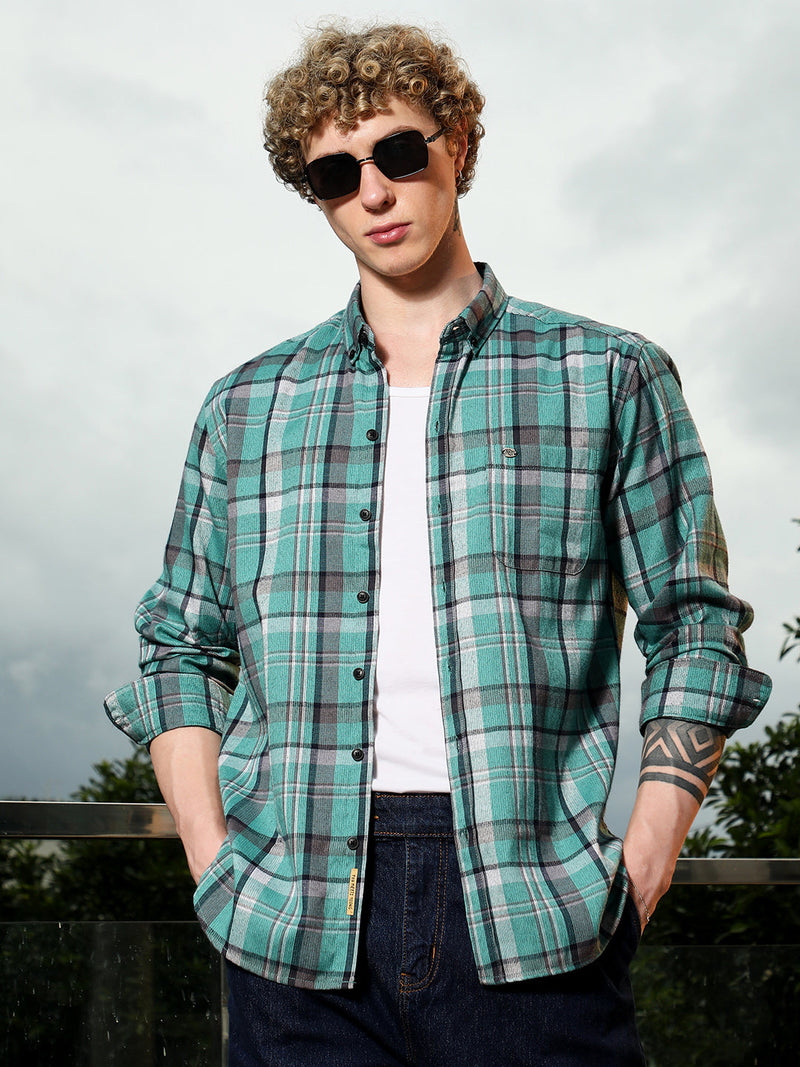 Green Plaid Tailored Fit Full Sleeve Shirt