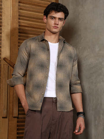 Sand Beige & Midnight Black Gradient-Rhombus Jacquard Shirt