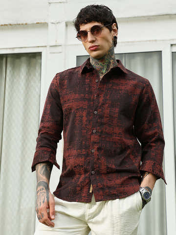 Burgundy Abstract Pattern Full Sleeve Shirt