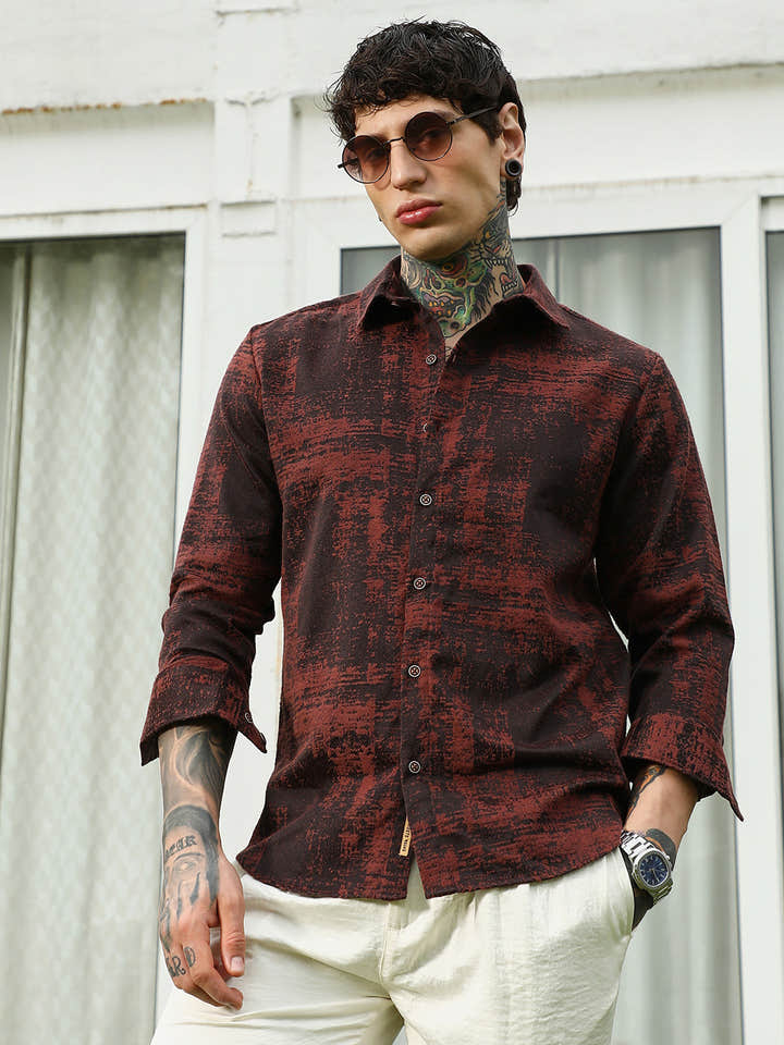 Burgundy Abstract Pattern Full Sleeve Shirt