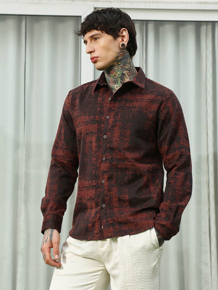 Burgundy Abstract Pattern Full Sleeve Shirt