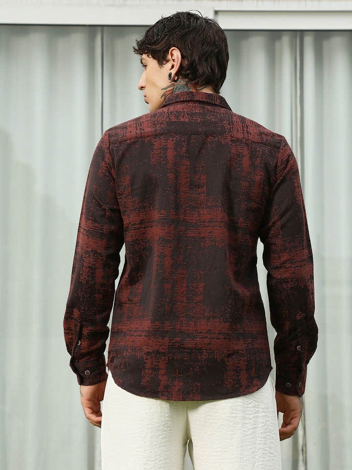 Burgundy Abstract Pattern Full Sleeve Shirt