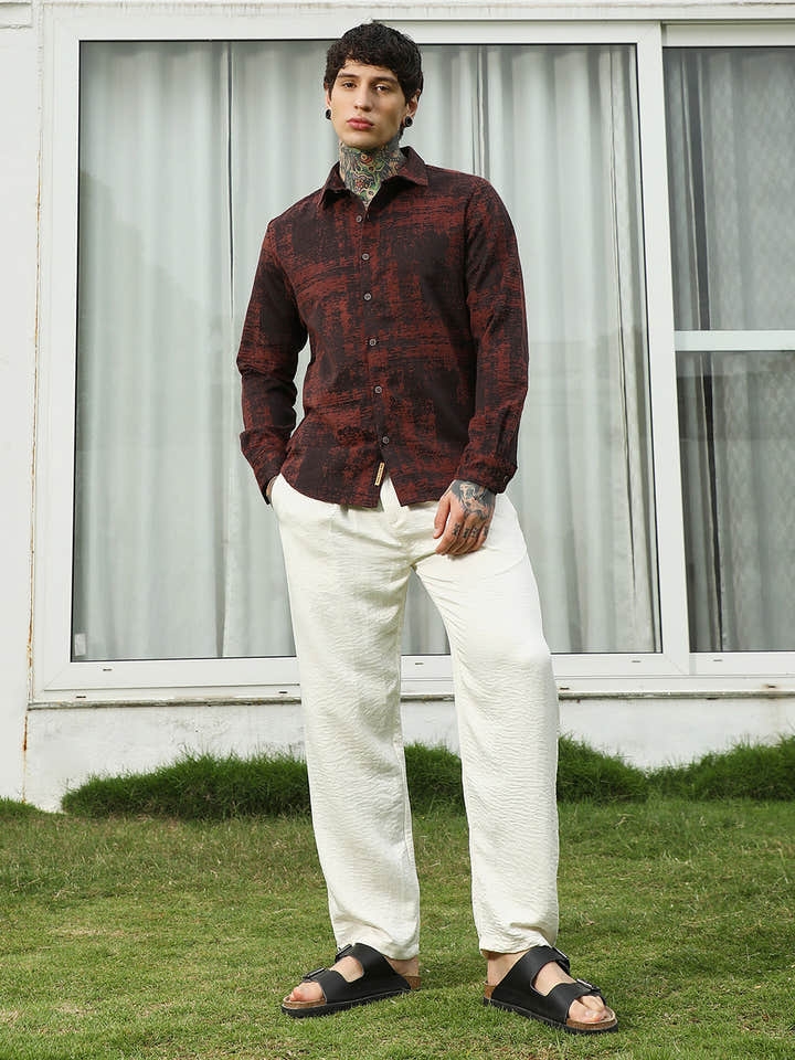 Burgundy Abstract Pattern Full Sleeve Shirt