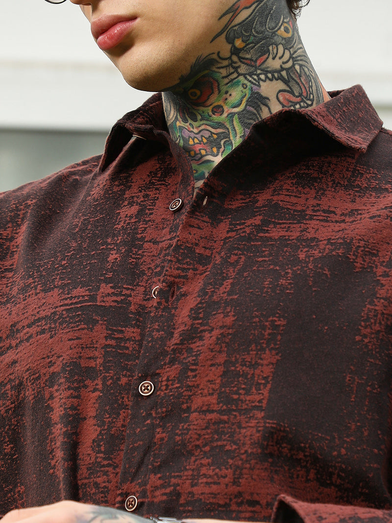 Burgundy Abstract Pattern Full Sleeve Shirt