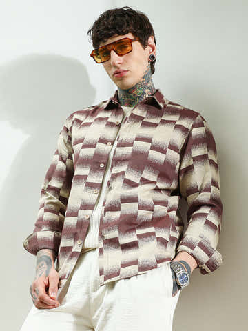Geometric Pattern Cotton Blend Full Sleeve Shirt