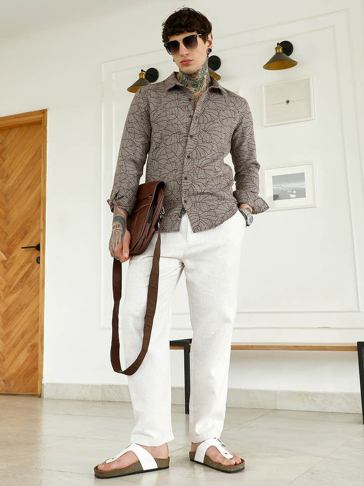 Slim Fit Abstract Patterned Cotton-Poly Blend Shirt