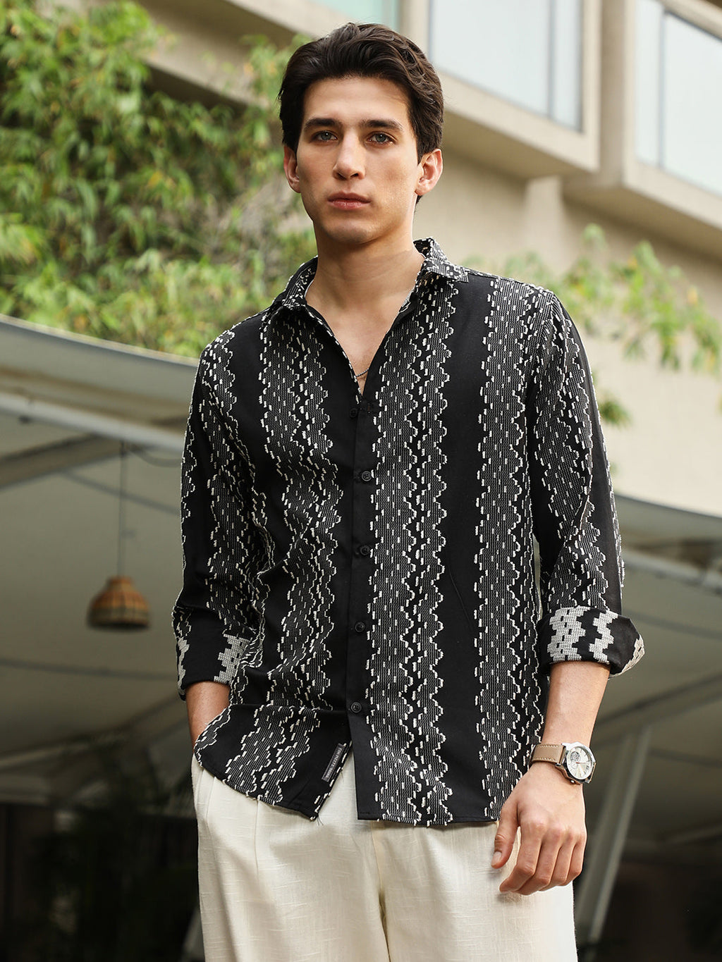 Cloudy-Panel Jacquard Shirt