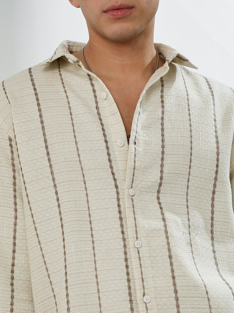 Textured Striped Cotton-Polyester Blend Shirt