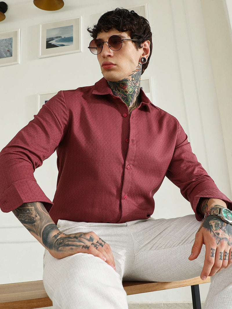 burgundy textured dress shirt Athletic Fit Dress Shirt in Burgundy L