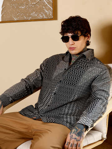 Geometric-Blocks Jacquard Shirt