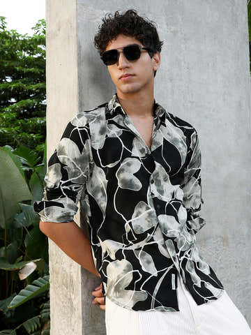 Artistic-Foliage Lined Imrprint Shirt