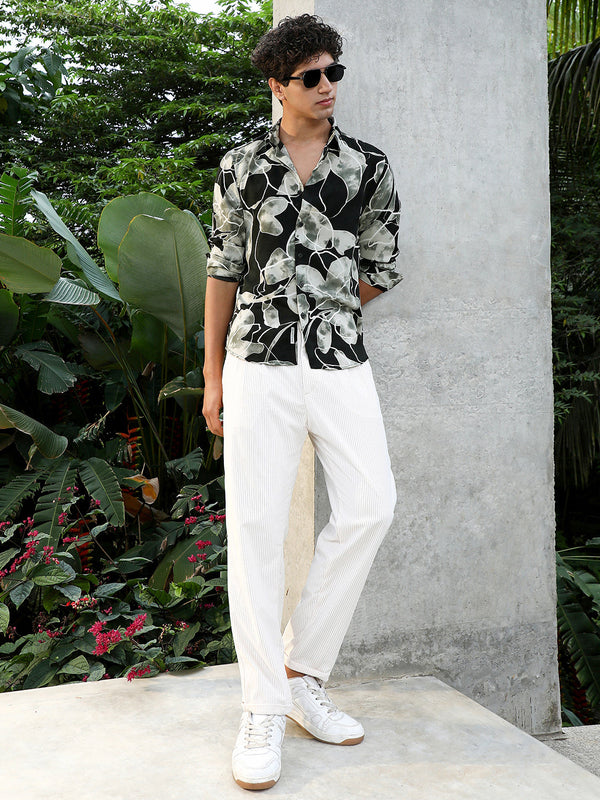 Artistic-Foliage Lined Imrprint Shirt