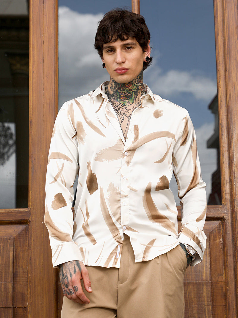 Contrast-Strokes Imprint Shirt