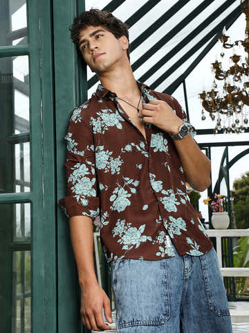Contrast-Roses Imprint Shirt