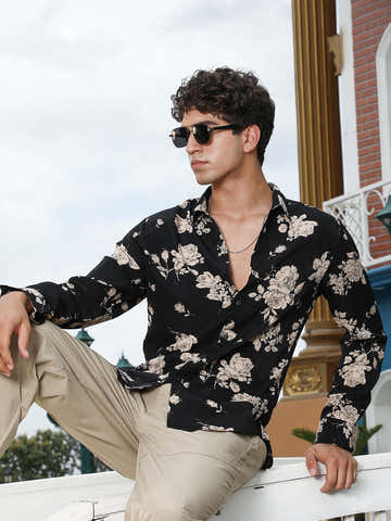 Contrast-Roses Imprint Shirt