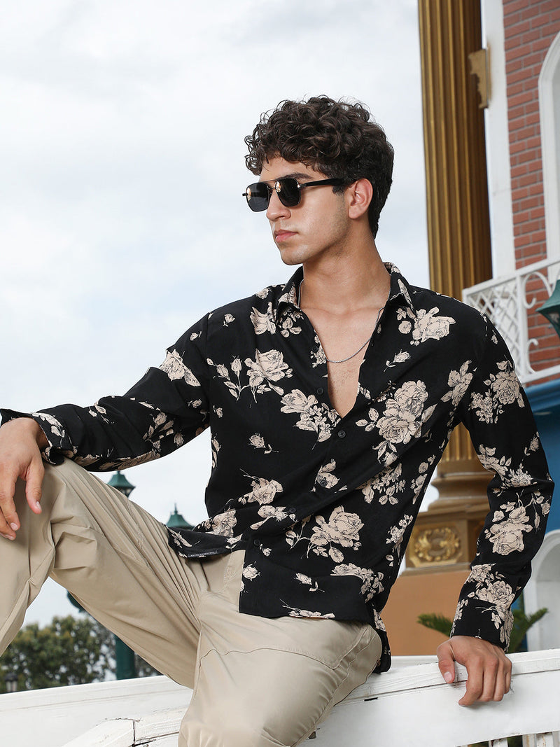 Contrast-Roses Imprint Shirt