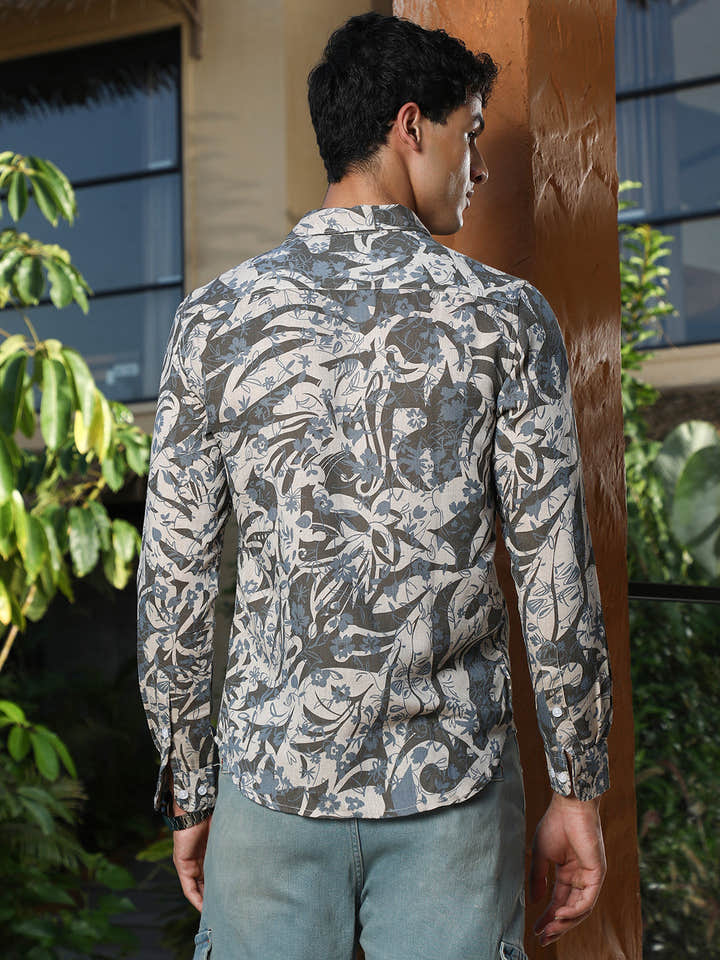 Floral-Block Jacquard Shirt