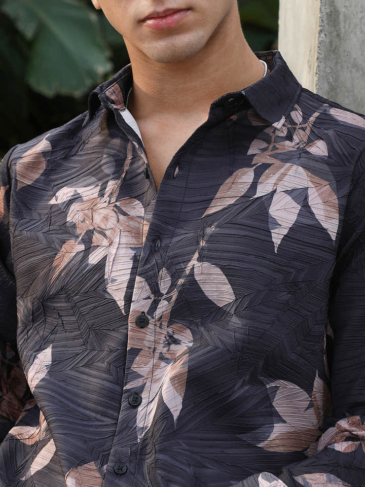 Imprinted Foliage Textured Shirt