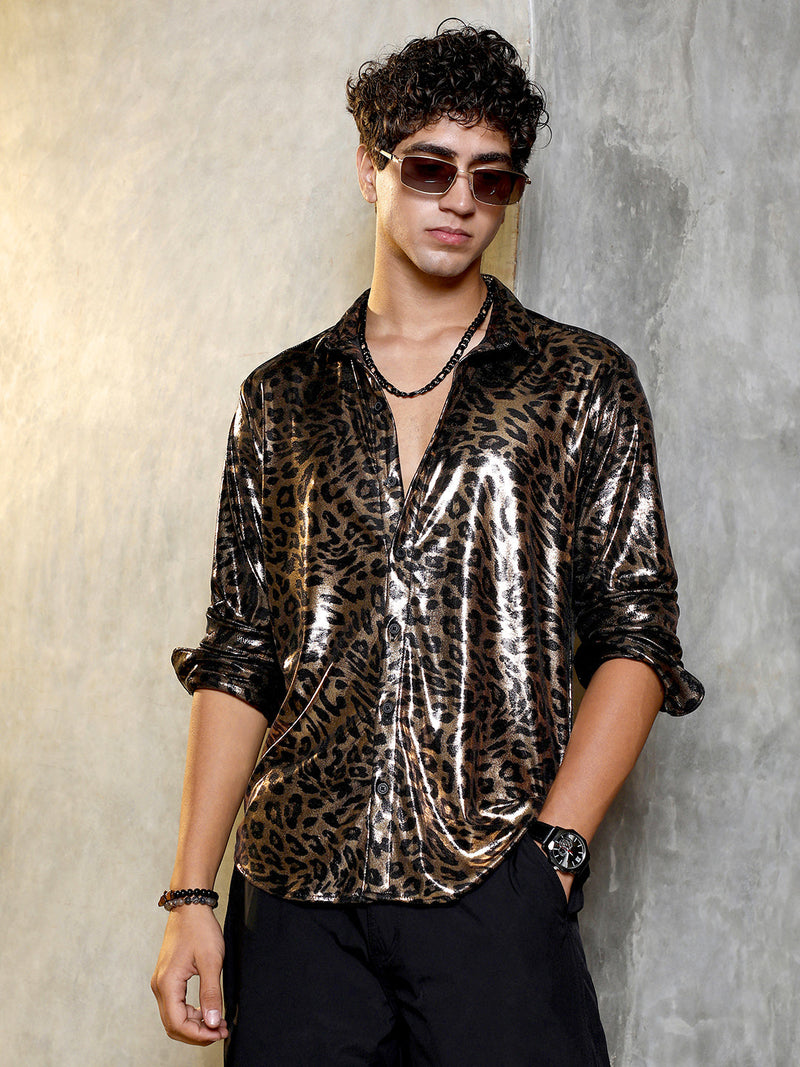 cheetah dress shirt mens Cheetah & Chain Silk Texture Long Sleeve Dress Shirt White White / 3X