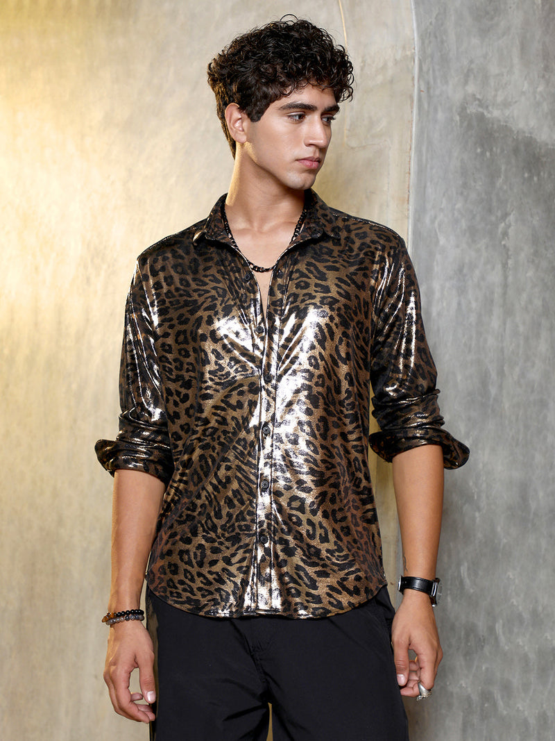 men's cheetah print dress shirt Leopard Short Sleeve Men Button Down Shirt, Animal Cheetah Print Casual Buttoned Up Summer Dress Shirt Collared Big Tall Plus Size Male M