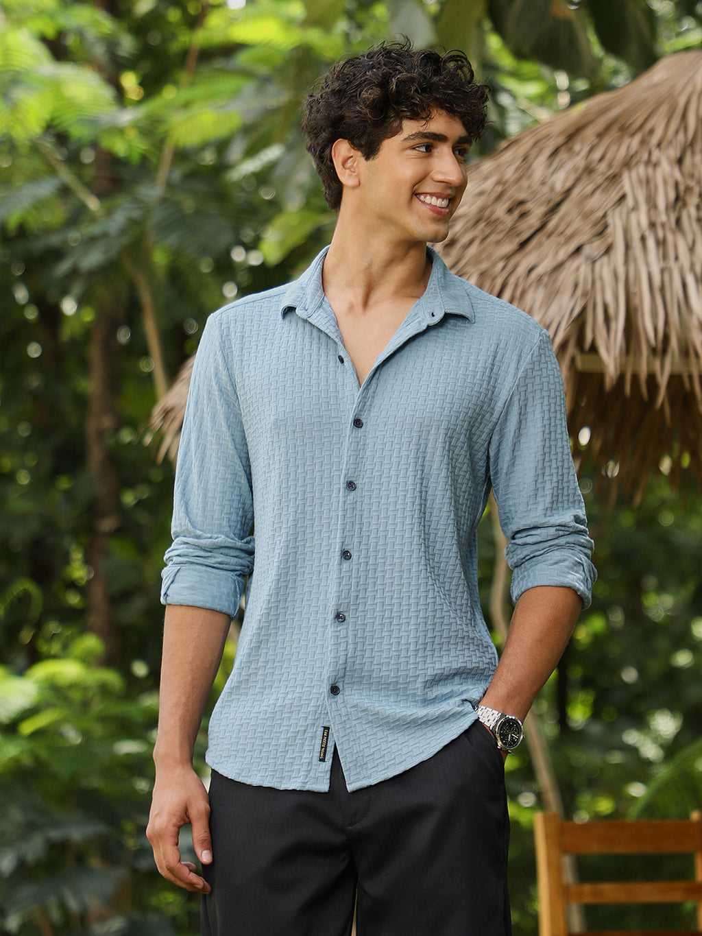 Basket-Knit Jacquard Shirt