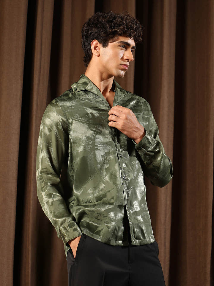 Abstract-Jacquard Satin Shirt