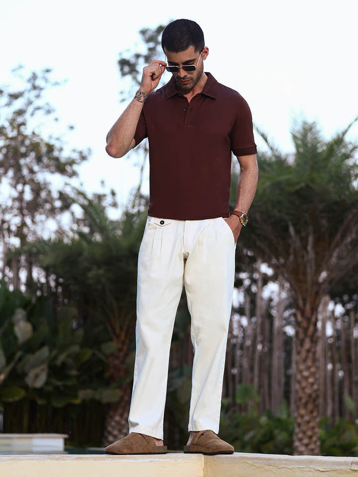 Off-White Pleated Cotton Trousers