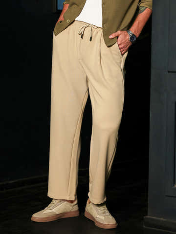 Men's Beige Relaxed Fit Knit Trousers