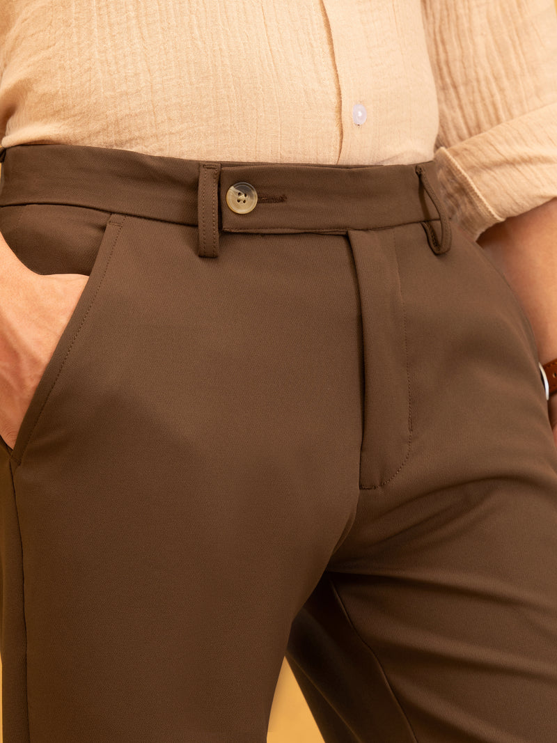 Brown Mid-Rise Straight Fit Trouser