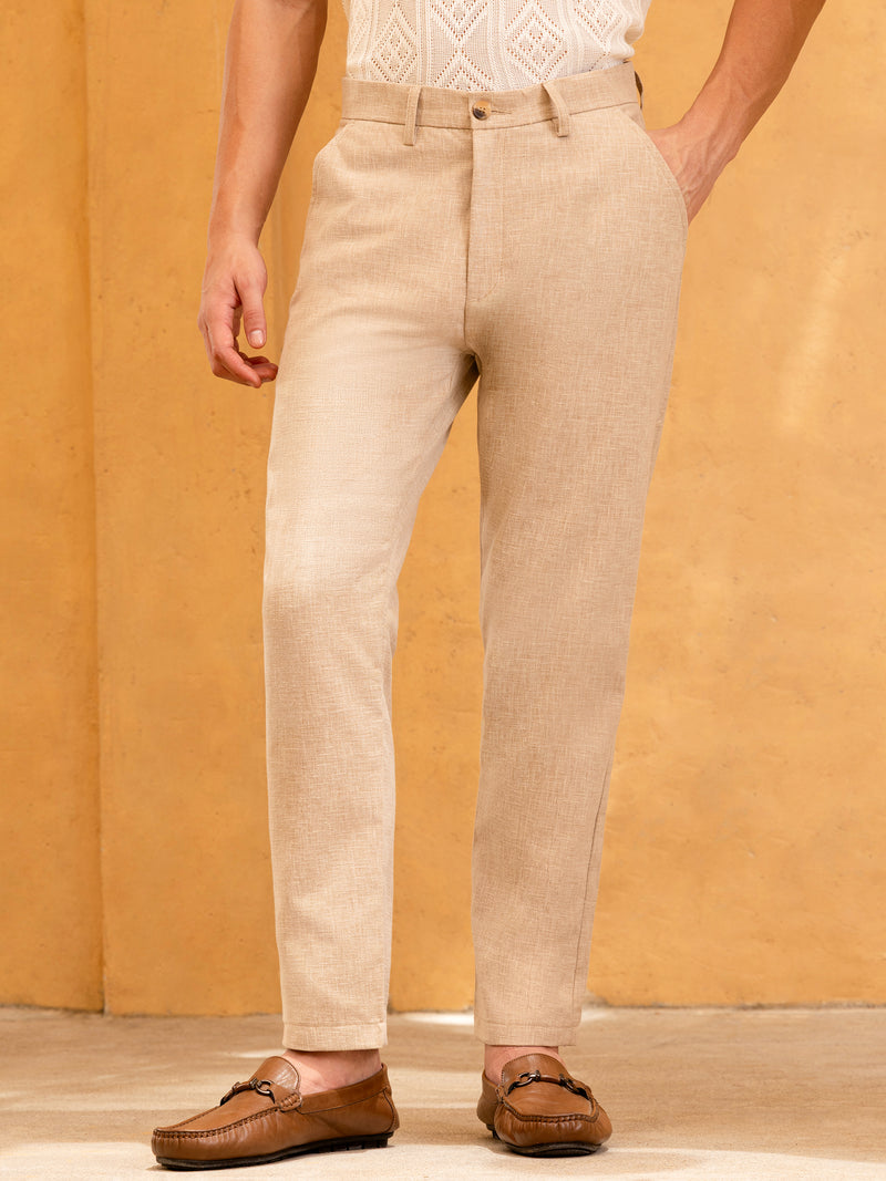 Beige Mid-Rise Tapered Fit Trouser