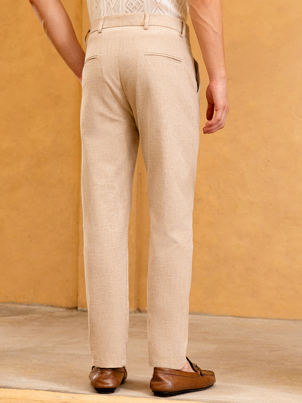Beige Mid-Rise Tapered Fit Trouser