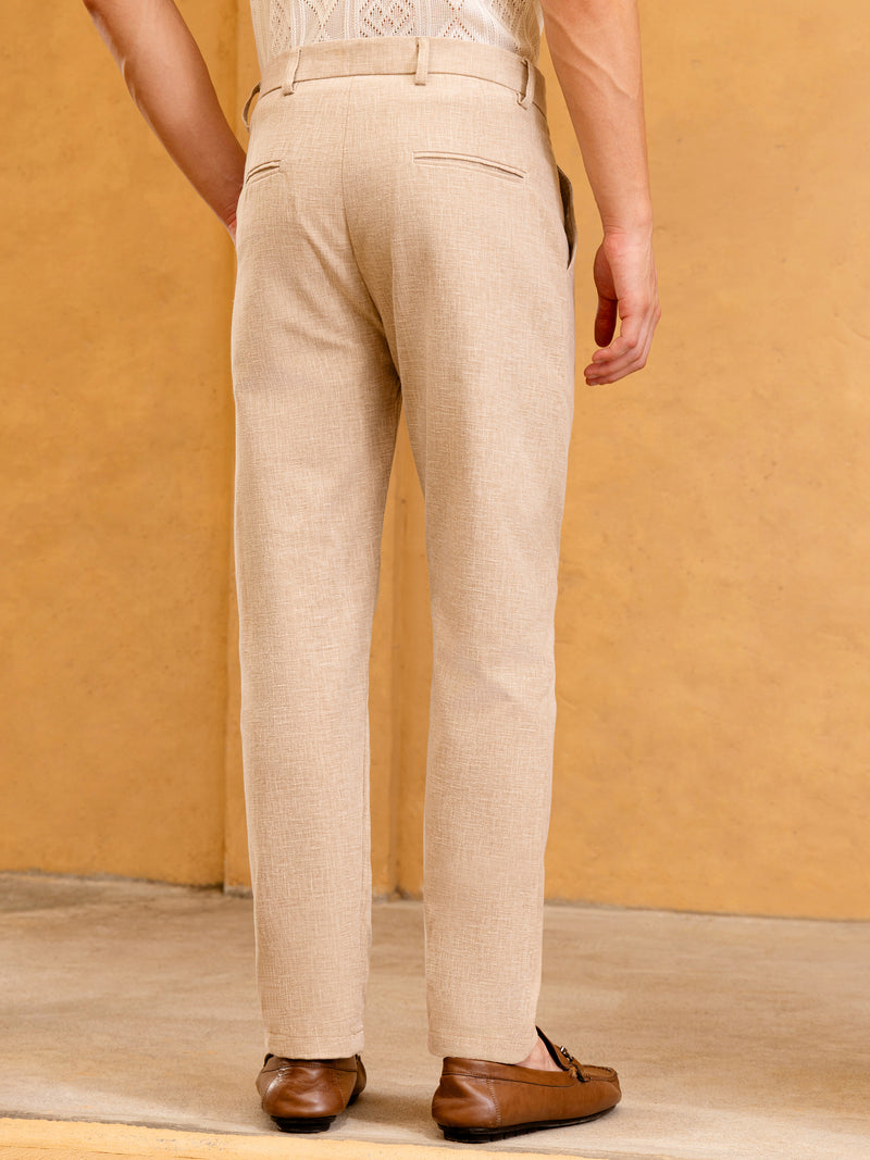 Beige Mid-Rise Tapered Fit Trouser