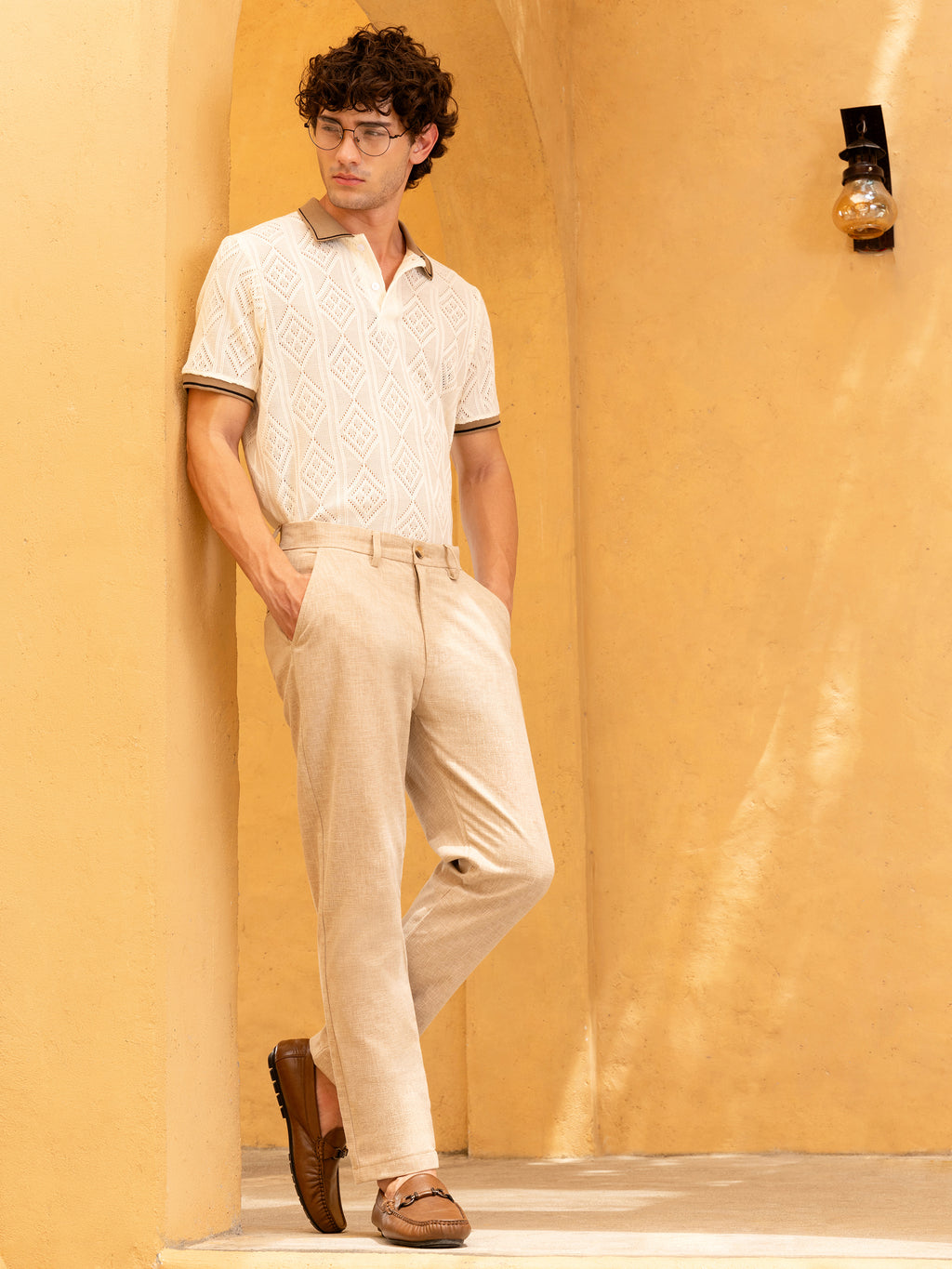 Beige Mid-Rise Tapered Fit Trouser