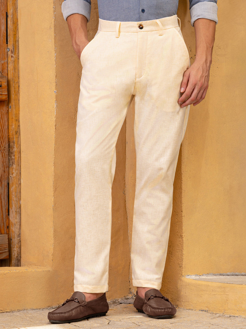 Cream Mid-Rise Regular Fit Trouser