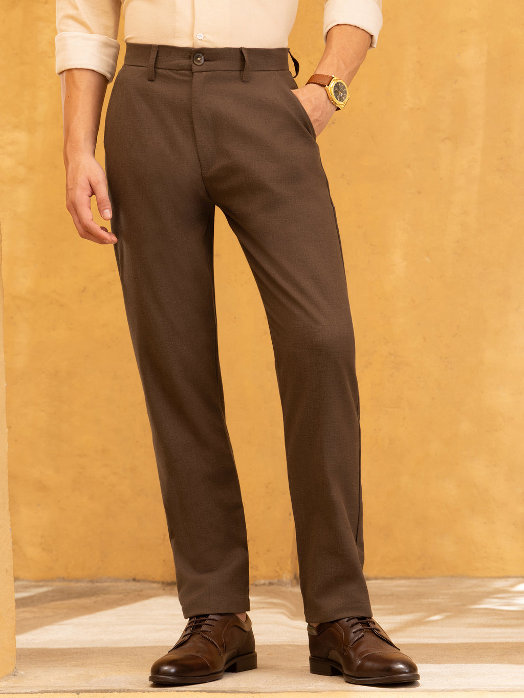 Brown Mid-Rise Regular Fit Trouser