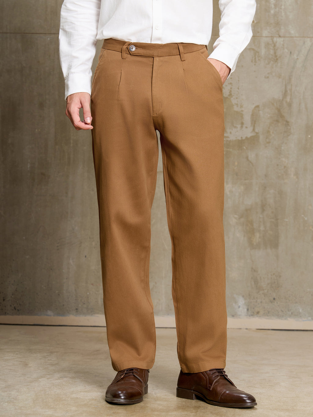 Cahoot Men's Brown 100% Cotton Twill Pleated Trouser - view 2