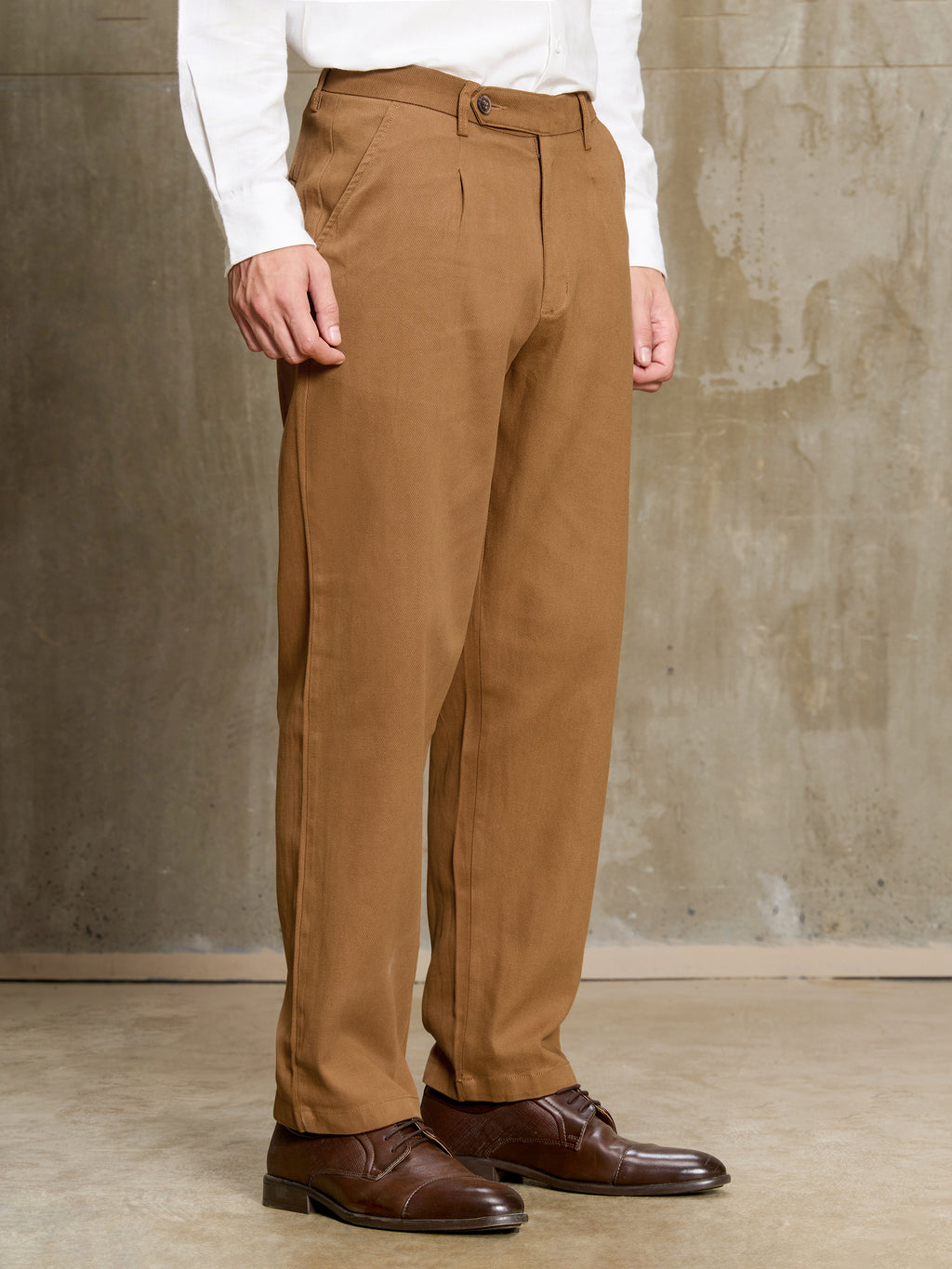 Cahoot Men's Brown 100% Cotton Twill Pleated Trouser - view 3