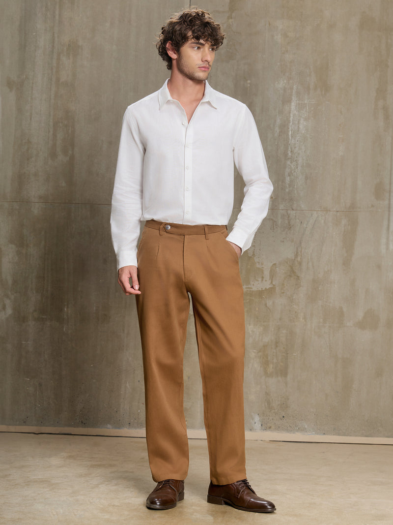 Cahoot Men's Brown 100% Cotton Twill Pleated Trouser - view 5