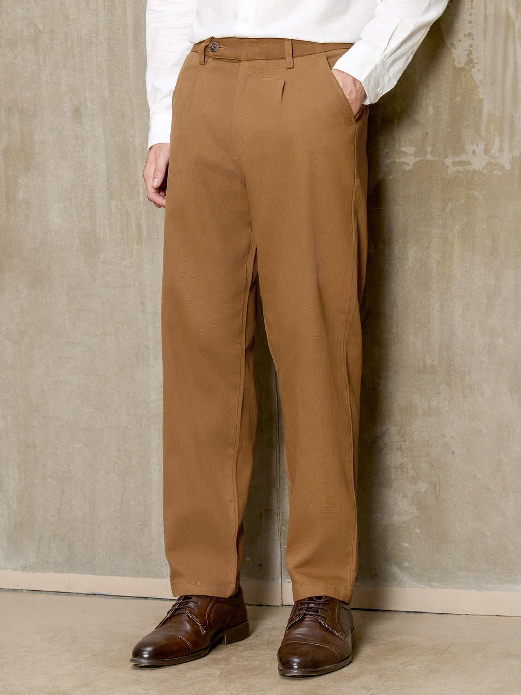 Cahoot Men's Brown 100% Cotton Twill Pleated Trouser - view 7