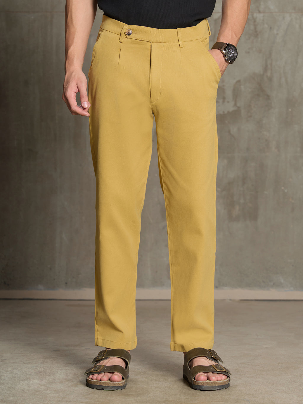 Cahoot Men's Mustard 100% Cotton Twill Pleated Trouser - view 2